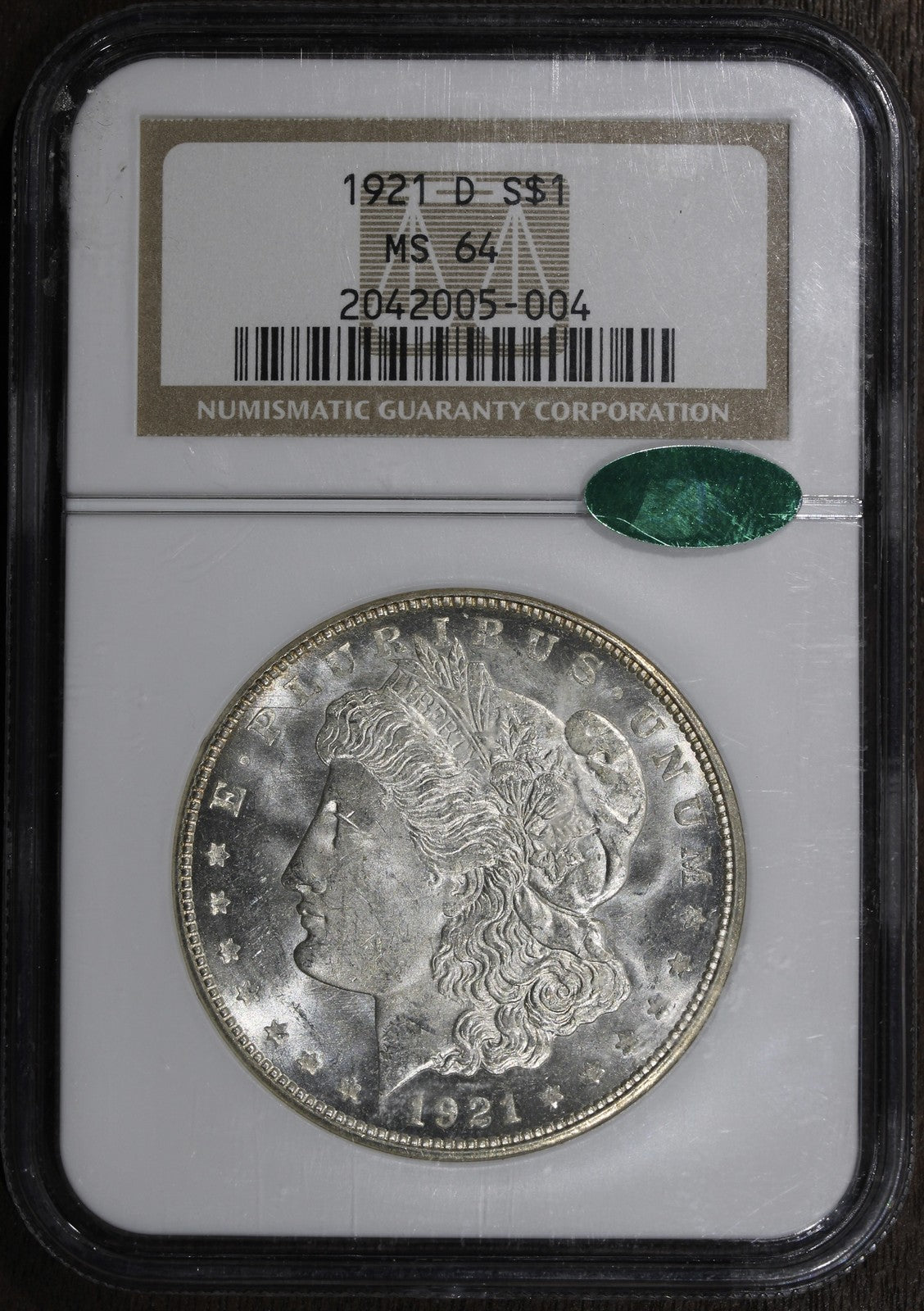 1921-D (MS64 CAC) Morgan Silver Dollar $1 NGC - Extremely PQ