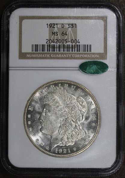 1921-D (MS64 CAC) Morgan Silver Dollar $1 NGC - Extremely PQ