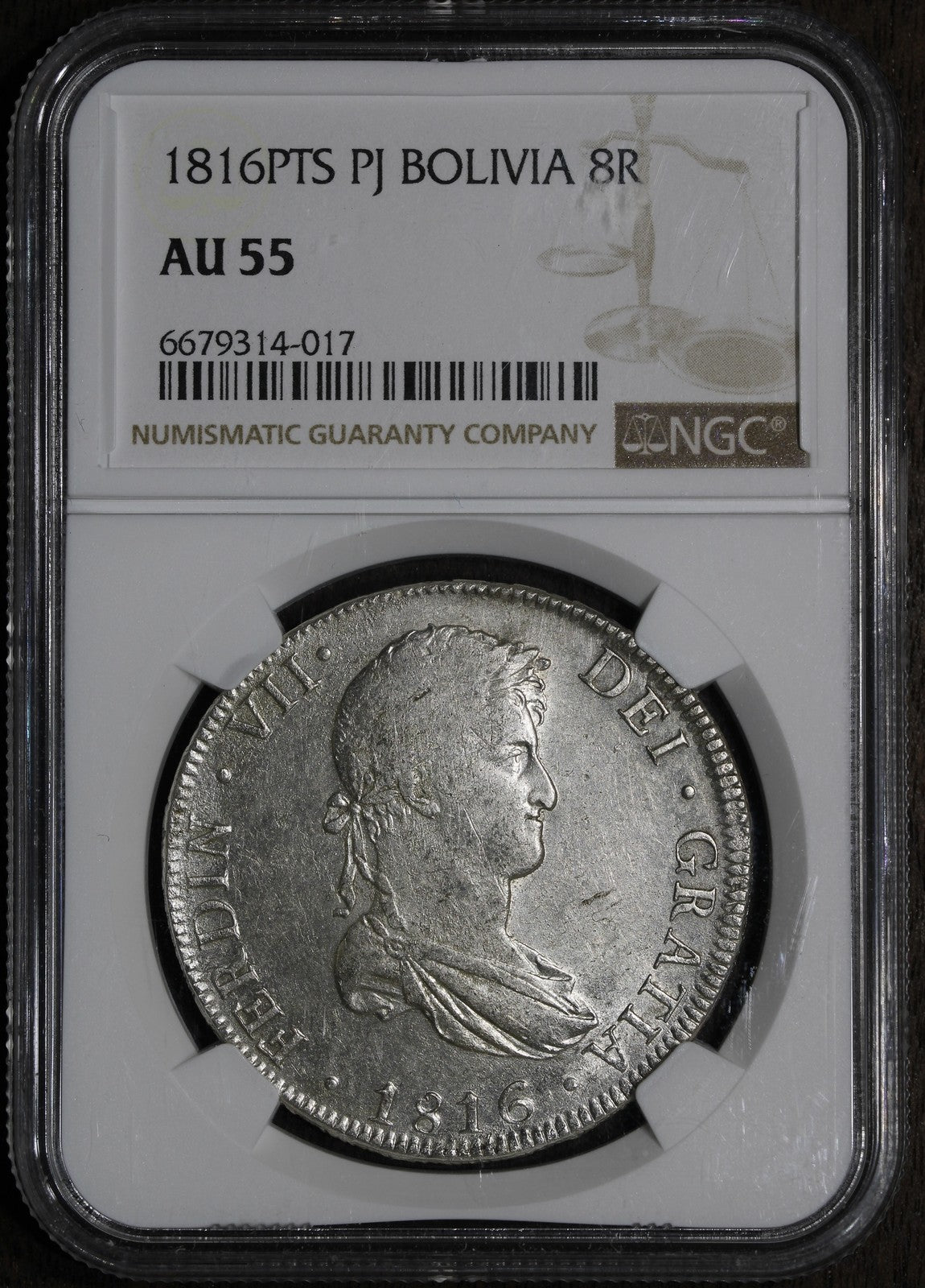 1816-PTS (AU55) Bolivia Silver 8 Real 8R NGC - Potosi Mint