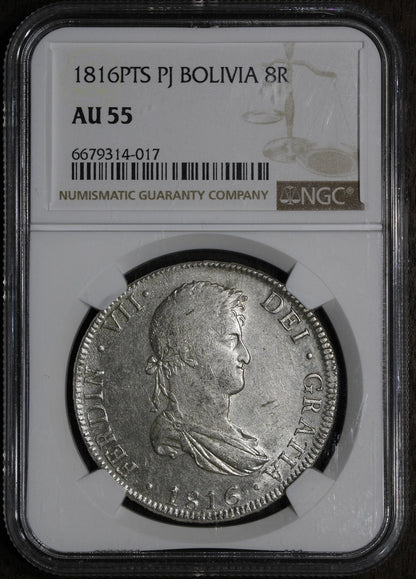 1816-PTS (AU55) Bolivia Silver 8 Real 8R NGC - Potosi Mint