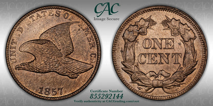 1857 (MS65 CAC) Flying Eagle Cent 1C CACG