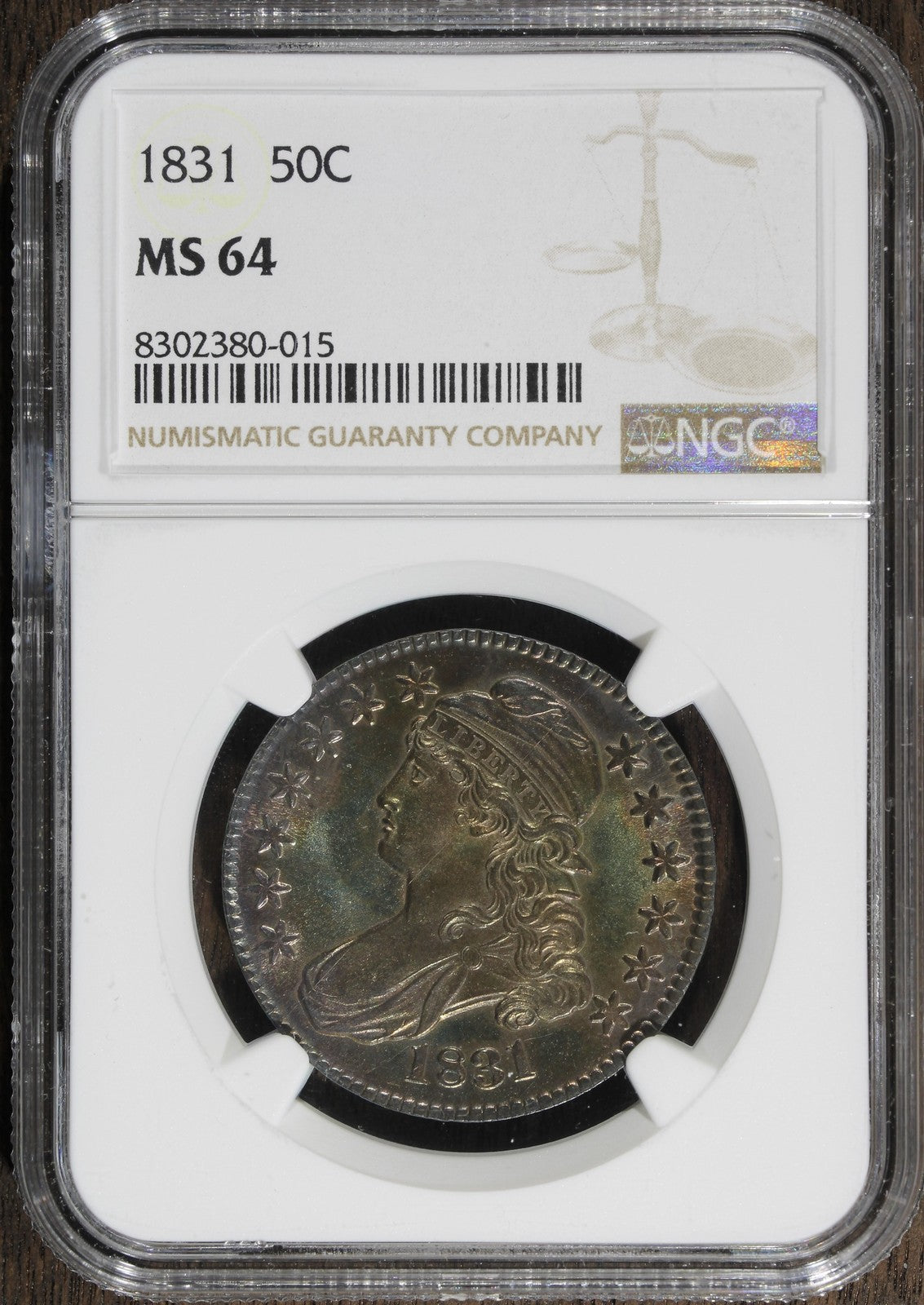 1831 (MS64) Capped Bust Half Dollar 50C NGC - Beautiful RAINBOW Toning