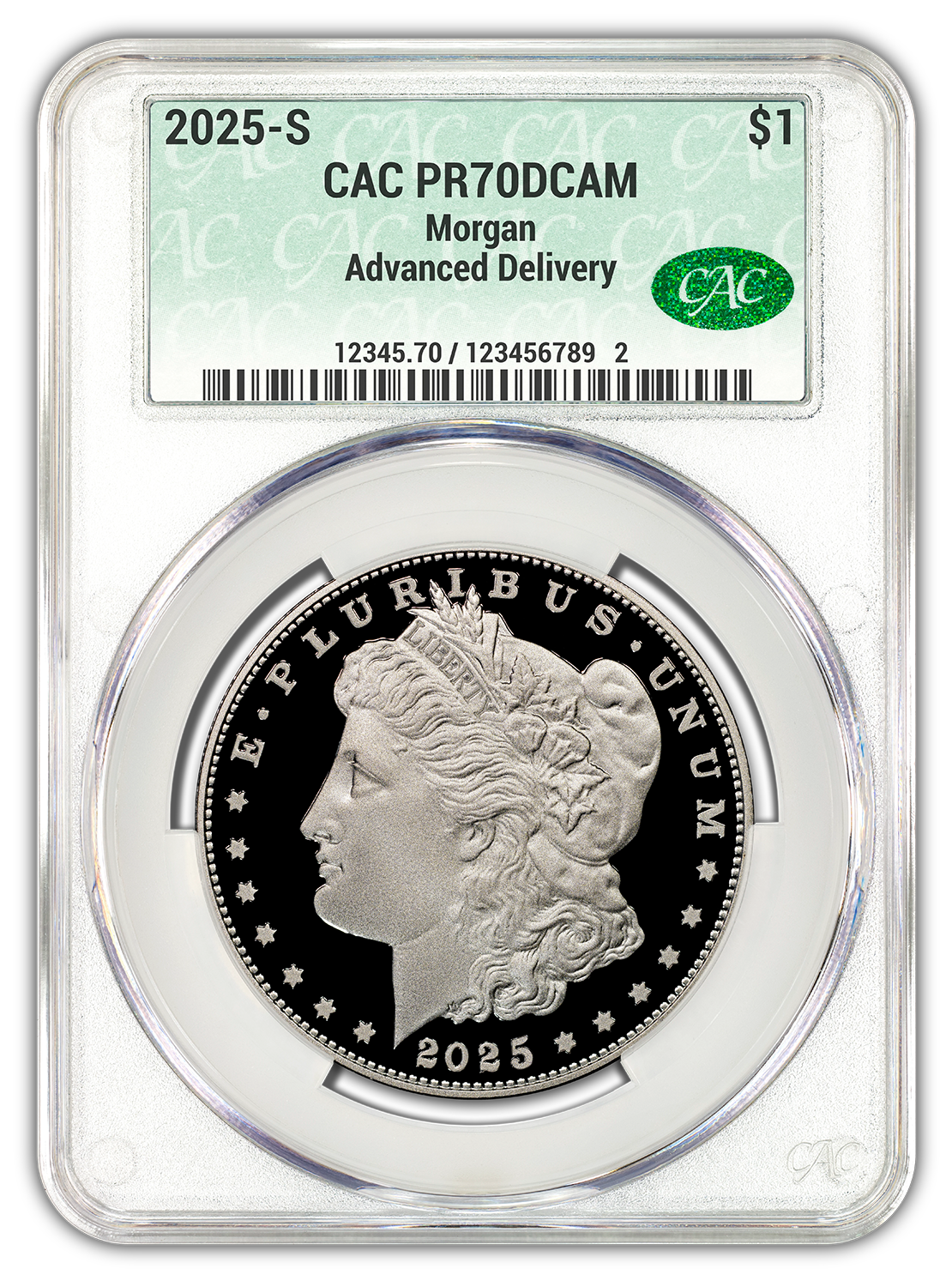 2025-S (PR70) Proof Morgan & Peace Silver Dollar (2 Coin Set) CAC Adv AD Presale