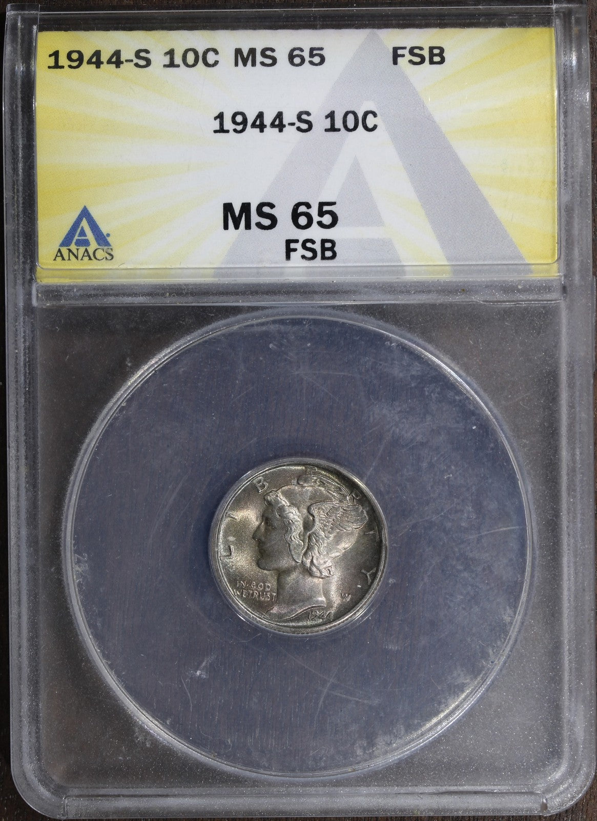 1944-S (MS65FB) Mercury Dime 10C ANACS - Great Toning