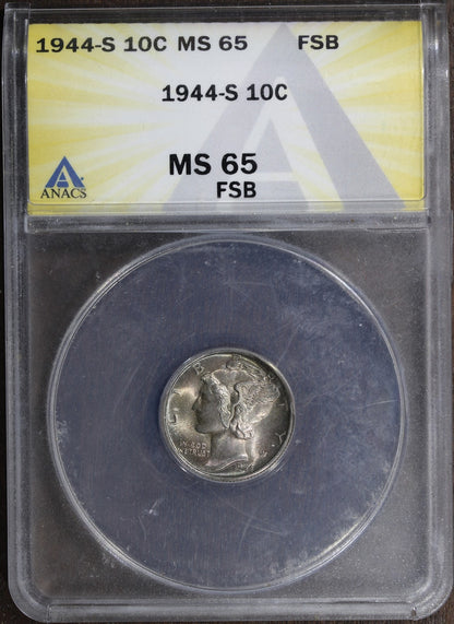 1944-S (MS65FB) Mercury Dime 10C ANACS - Great Toning