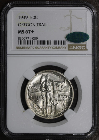 1939 (MS67+ CAC) Oregon Trail Commemorative Silver Half Dollar 50C NGC