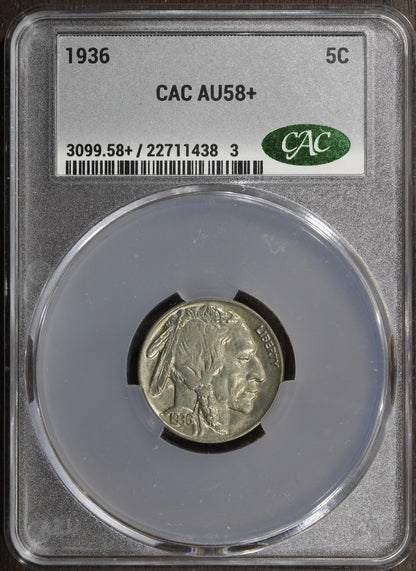 1936 (AU58+ CAC) Buffalo Nickel 5C CACG - PLUS