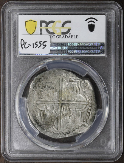 (1612-16) PQ (VF Detail) Boliva Cob Silver 8 Reales 8R PCGS - Damaged Holder