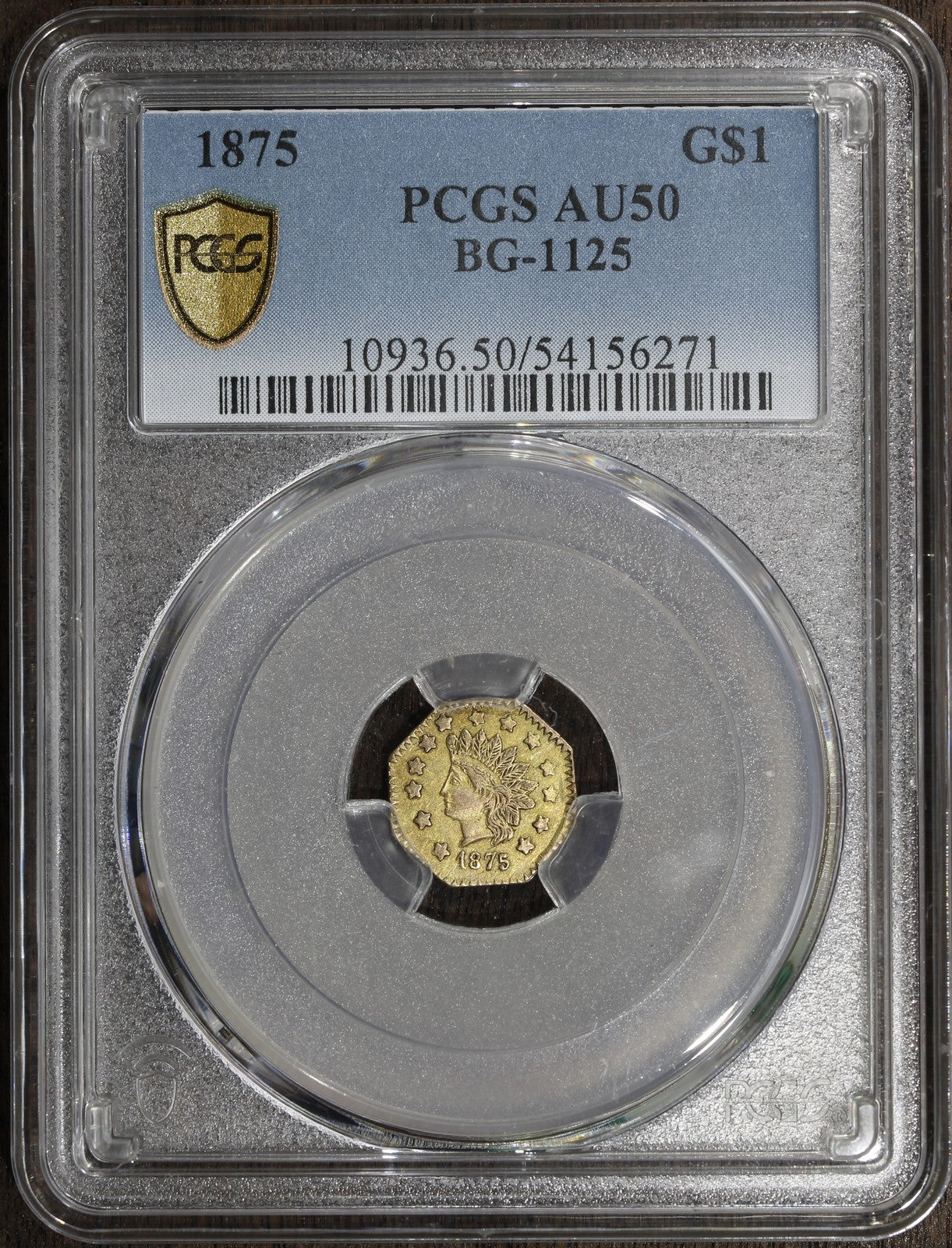 1875 (AU50) California Territorial Gold Dollar $1 PCGS - BG-1125