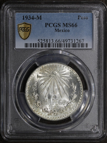 1934-M (MS66) Mexico Silver Peso PCGS - Flashy Superb Gem