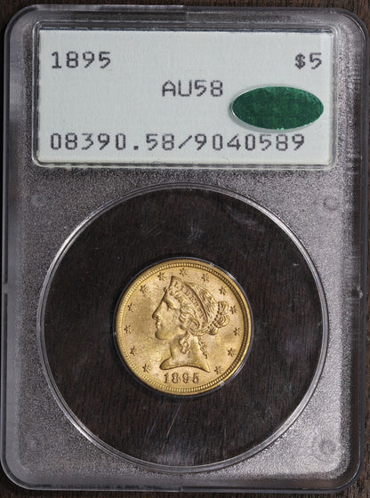 1895 (AU58 CAC) Liberty Head Gold Half Eagle $5 PCGS Rattler