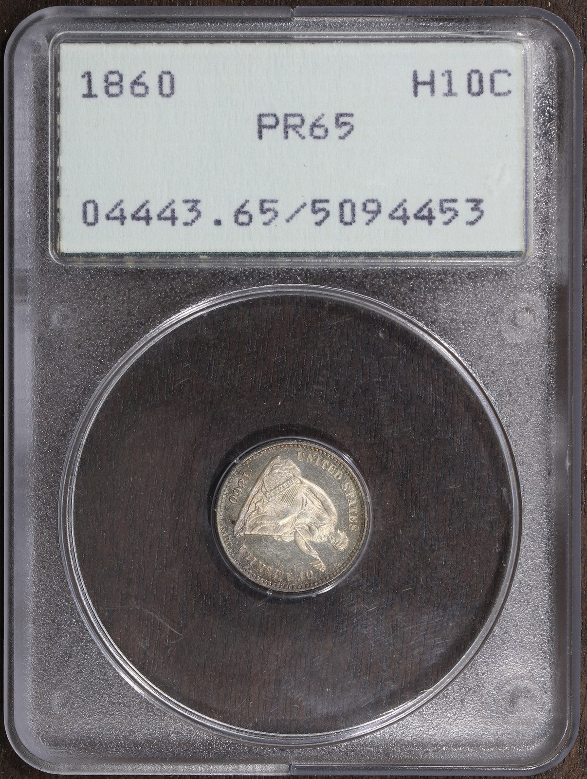 1860 (PR65) Proof Seated Liberty Half Dime H10C PCGS Rattler