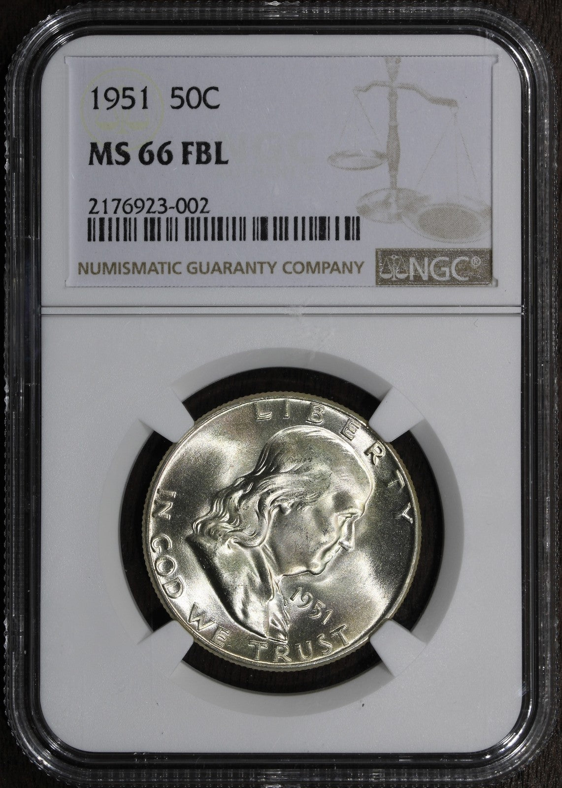 1951 (MS66 FBL) Franklin Half Dollar 50C NGC - Blast White