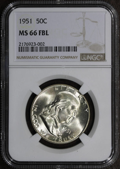 1951 (MS66 FBL) Franklin Half Dollar 50C NGC - Blast White