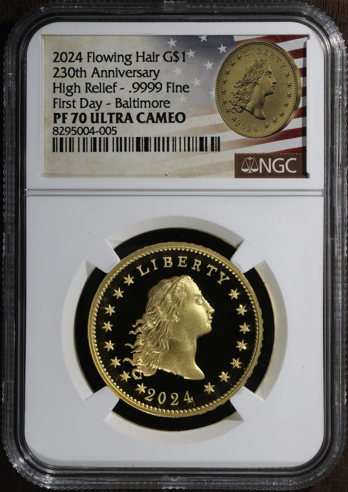 2024 (PR70) Flowing Hair Gold Coin-230 Anniversary- First Day Baltimore NGC