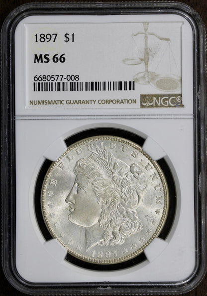 1897 (MS66) Morgan Silver Dollar $1 NGC - Premium GEM