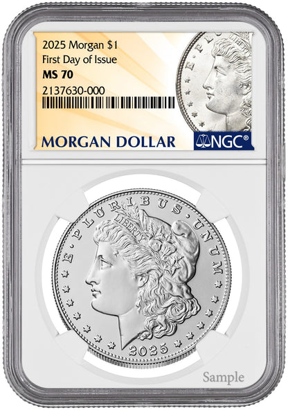 2025-P (MS70) Morgan & Peace Silver Dollar (2 Coin) First Day Of Issue FDOI NGC
