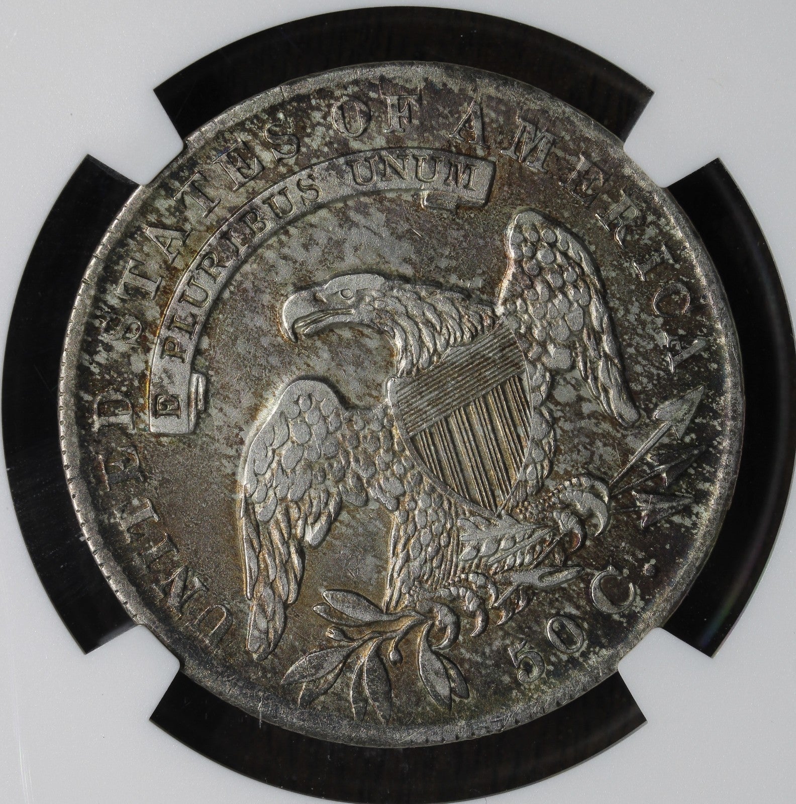 1836 (XF45) Capped Bust Half Dollar NGC - Lettered Edge, Colorful Toning