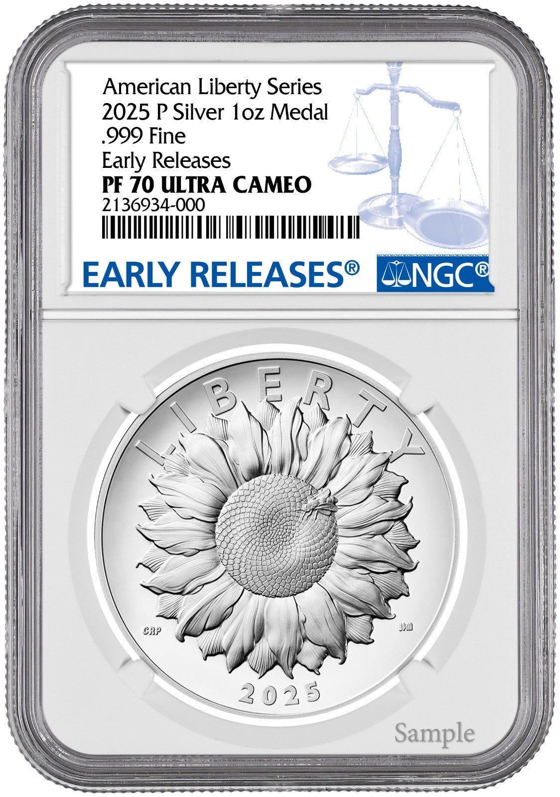 2025-W (PR70) 1 oz High Relief Silver American Liberty Medal NGC ER Flower