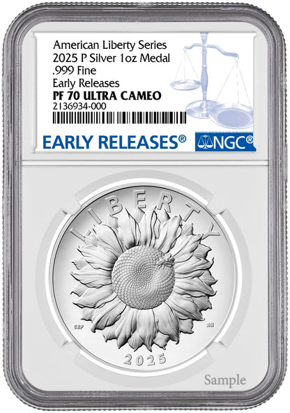 2025-W (PR70) 1 oz High Relief Silver American Liberty Medal NGC ER Flower