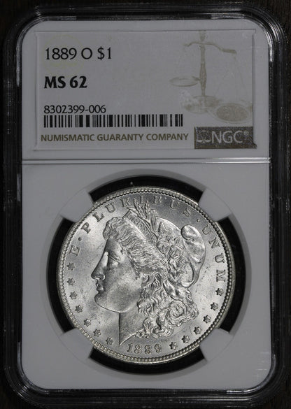 1889-O (MS62) Morgan Silver Dollar $1 NGC - Semi Key Date Blast White