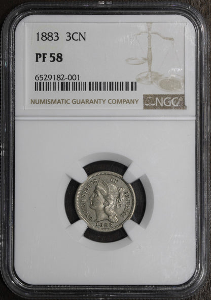 1883 (PF58) Proof Three Cent Nickel 3CN NGC