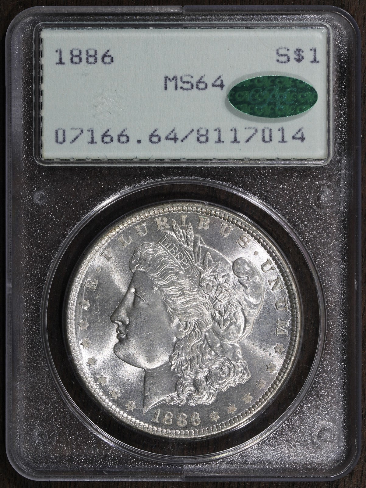 1886 (MS64 CAC) Morgan Silver Dollar $1 PCGS Rattler