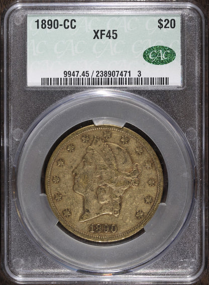 1890-CC (XF45 CAC) Liberty Head Gold Double Eagle $20 CACG - Carson City Gold