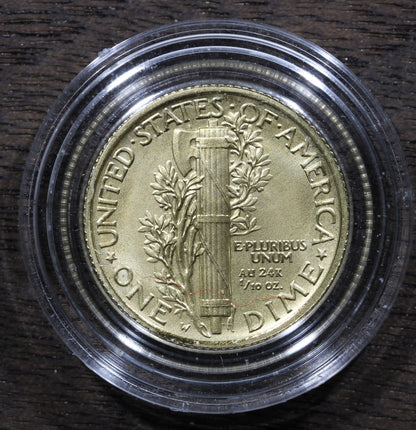 2016-W 1/10 oz Proof Gold Centennial Mercury Dime 10C Coin OGP