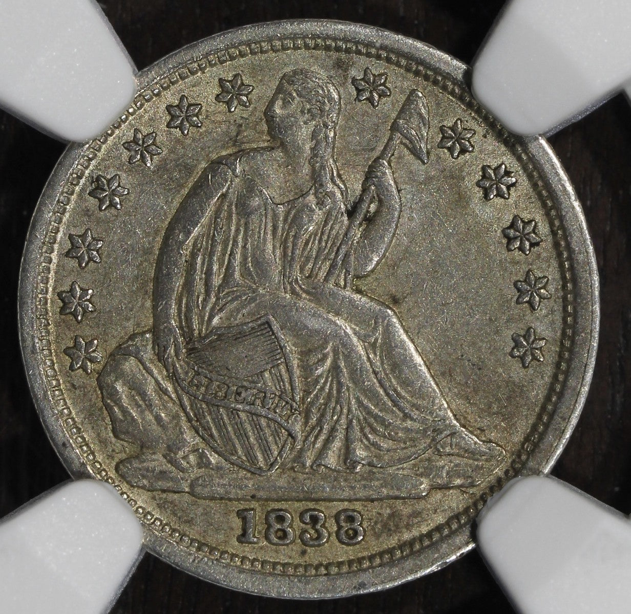 1838 (AU58 CAC) Seated Liberty Dime 10C NGC - Large Stars