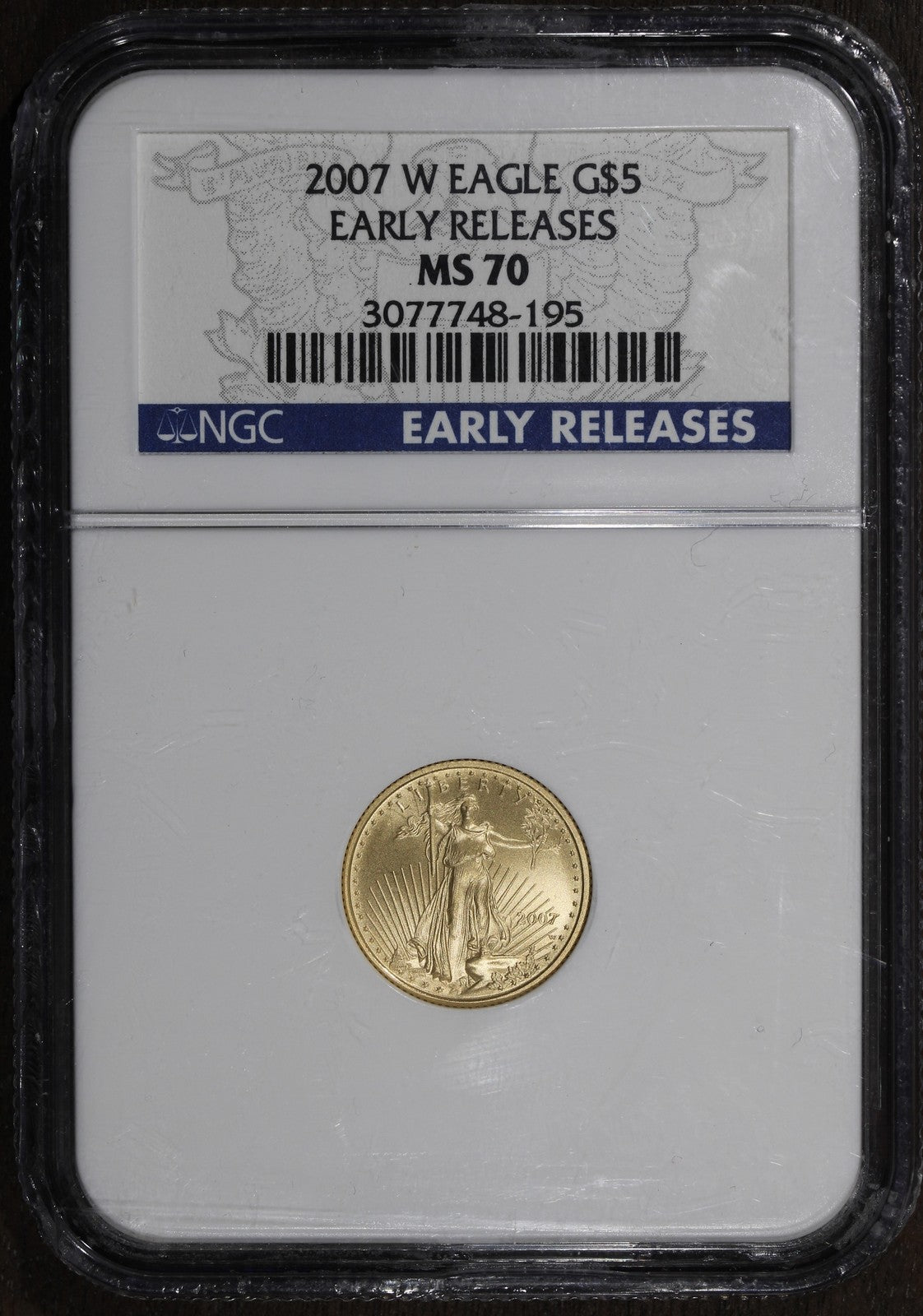 2007-W (MS70) 1/10 oz Gold Burnished American Gold Eagle $5 NGC - ER