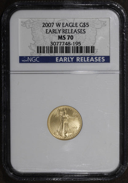 2007-W (MS70) 1/10 oz Gold Burnished American Gold Eagle $5 NGC - ER