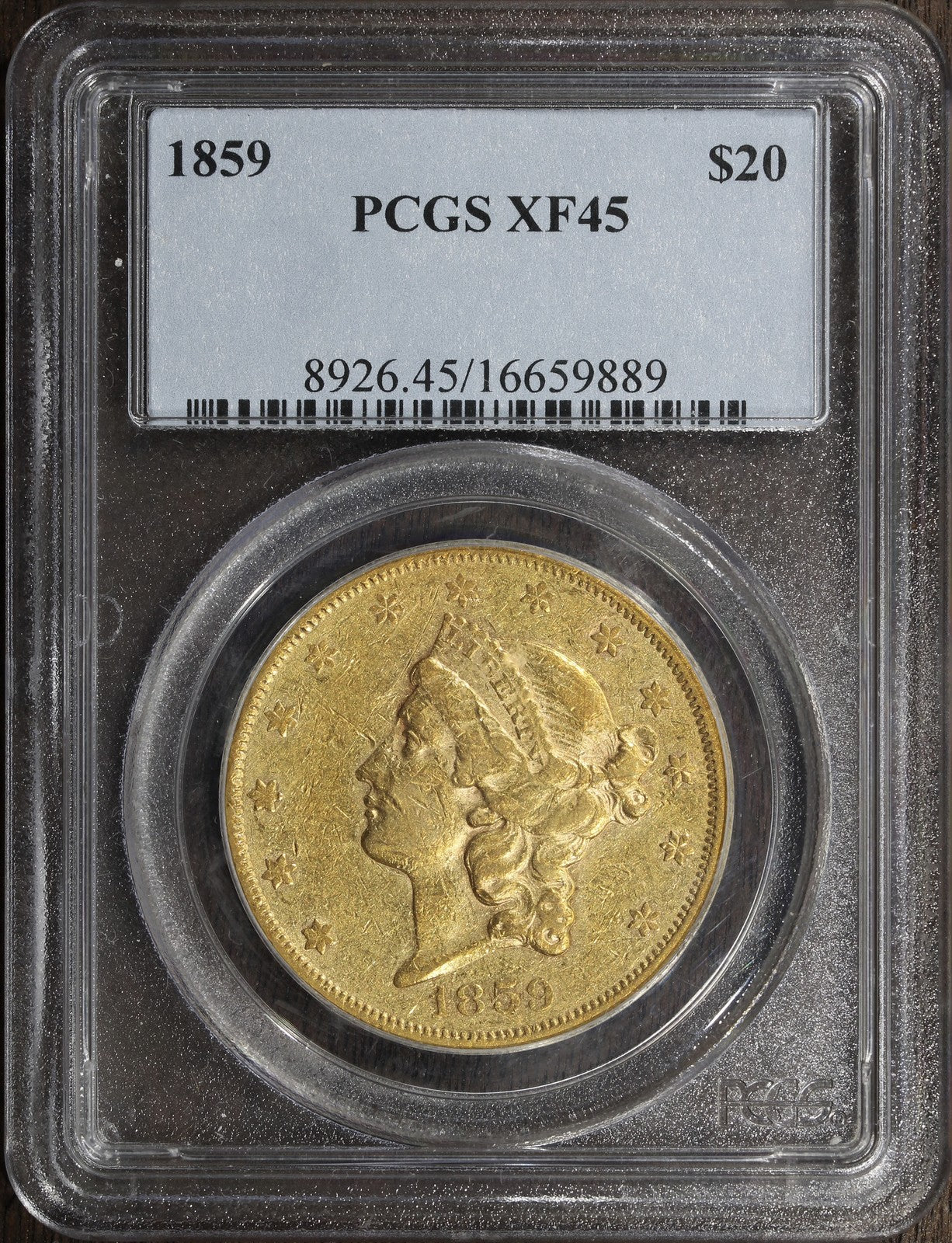 1859 (XF45) Liberty Head Gold Double Eagle $20 PCGS - Type 1 $20