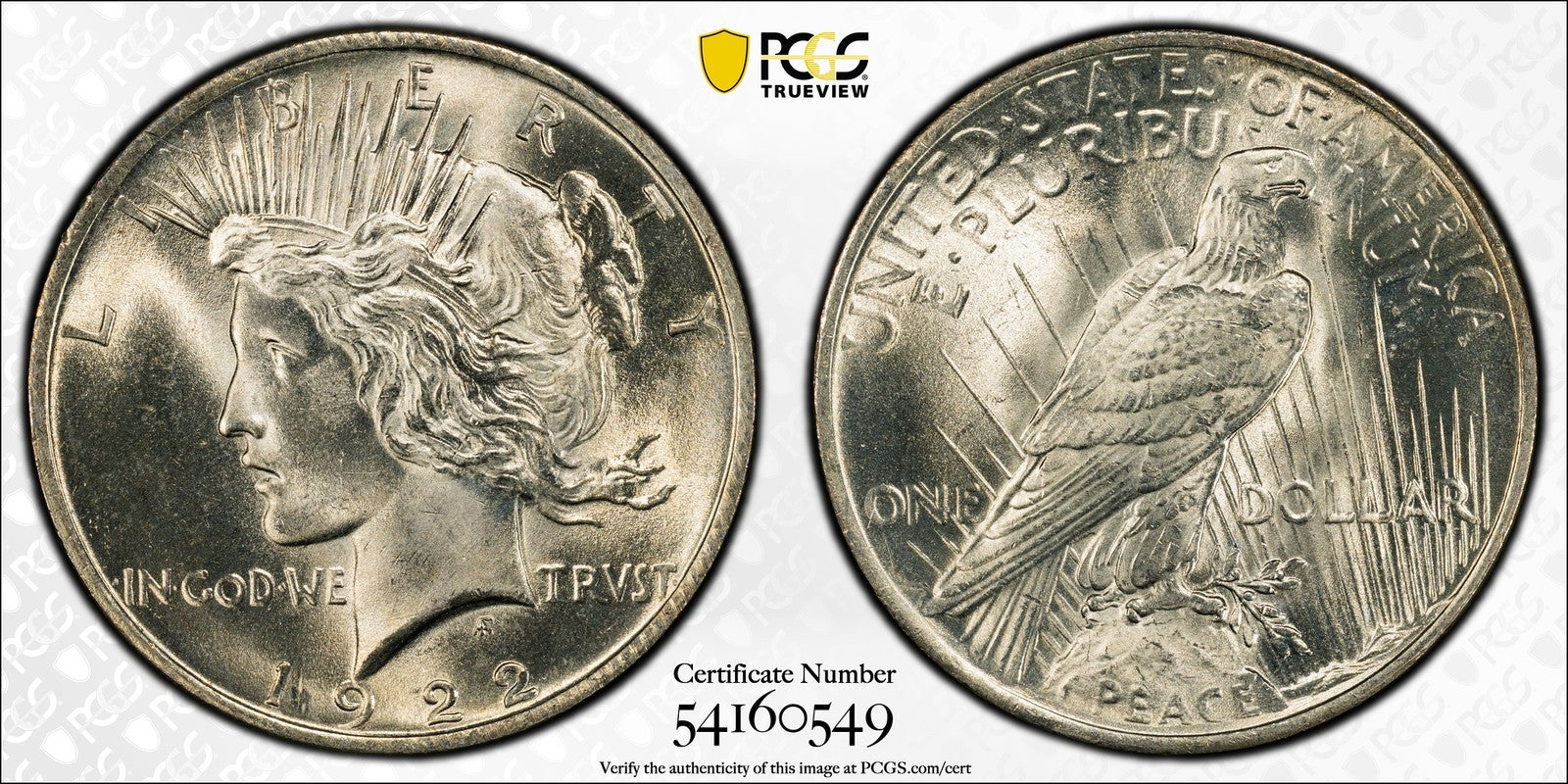 1922 (MS65) Peace Silver Dollar $1 PCGS - Blast White Gem