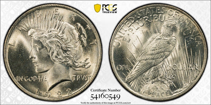 1922 (MS65) Peace Silver Dollar $1 PCGS - Blast White Gem