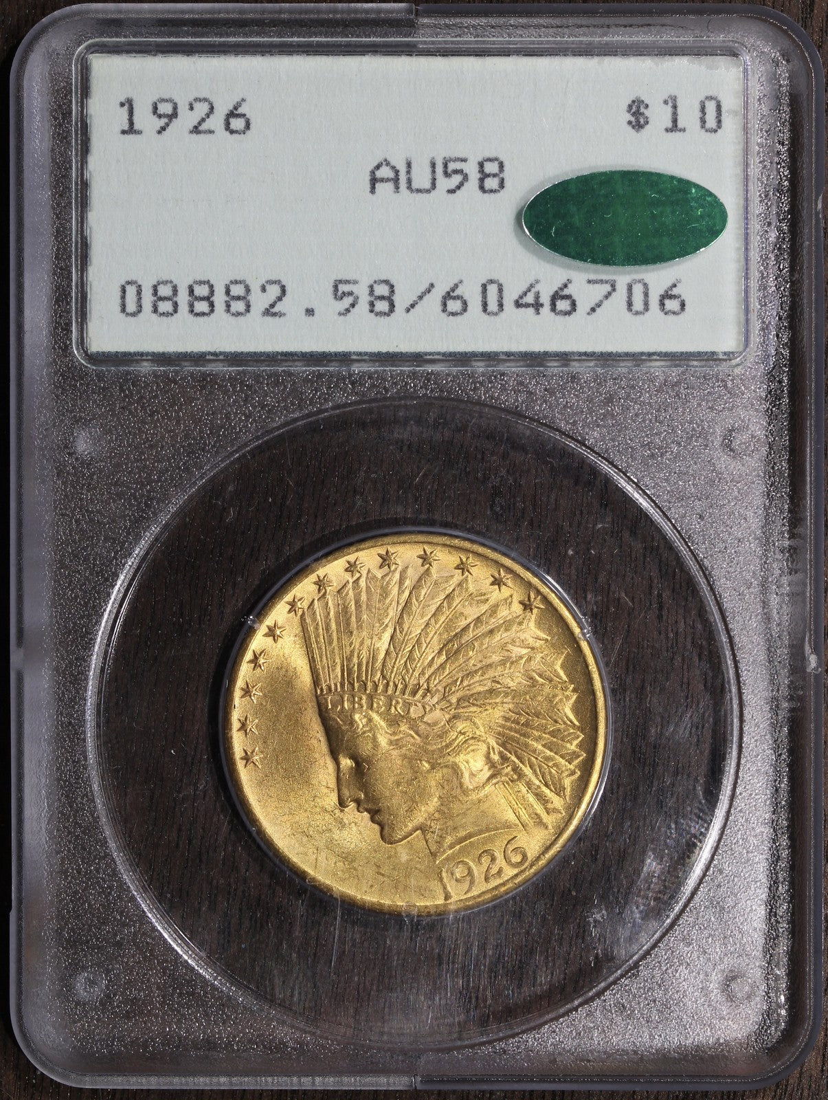 1926 (AU58 CAC) Indian Head Gold Eagle $10 PCGS Rattler