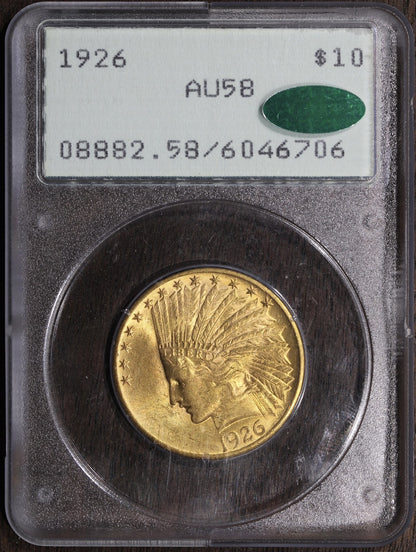 1926 (AU58 CAC) Indian Head Gold Eagle $10 PCGS Rattler