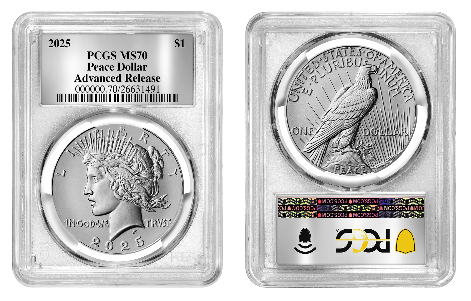 2025-P (MS70) Morgan & Peace Silver Dollar (2 Coin Set) Advanced Release AR PCGS