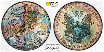 2000 (MS67) Rainbow Toned American Silver Eagle $1 ASE PCGS