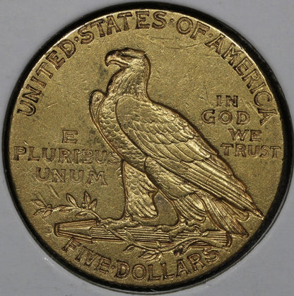 1911-S Indian Head Gold Half Eagle $5 - AU About Uncirculated