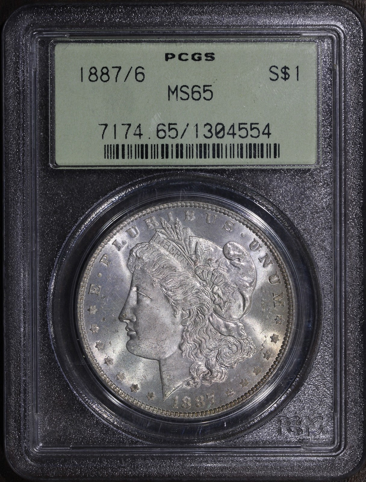 1887/6 (MS65) Morgan Silver Dollar $1 PCGS OGH - Great Overdate