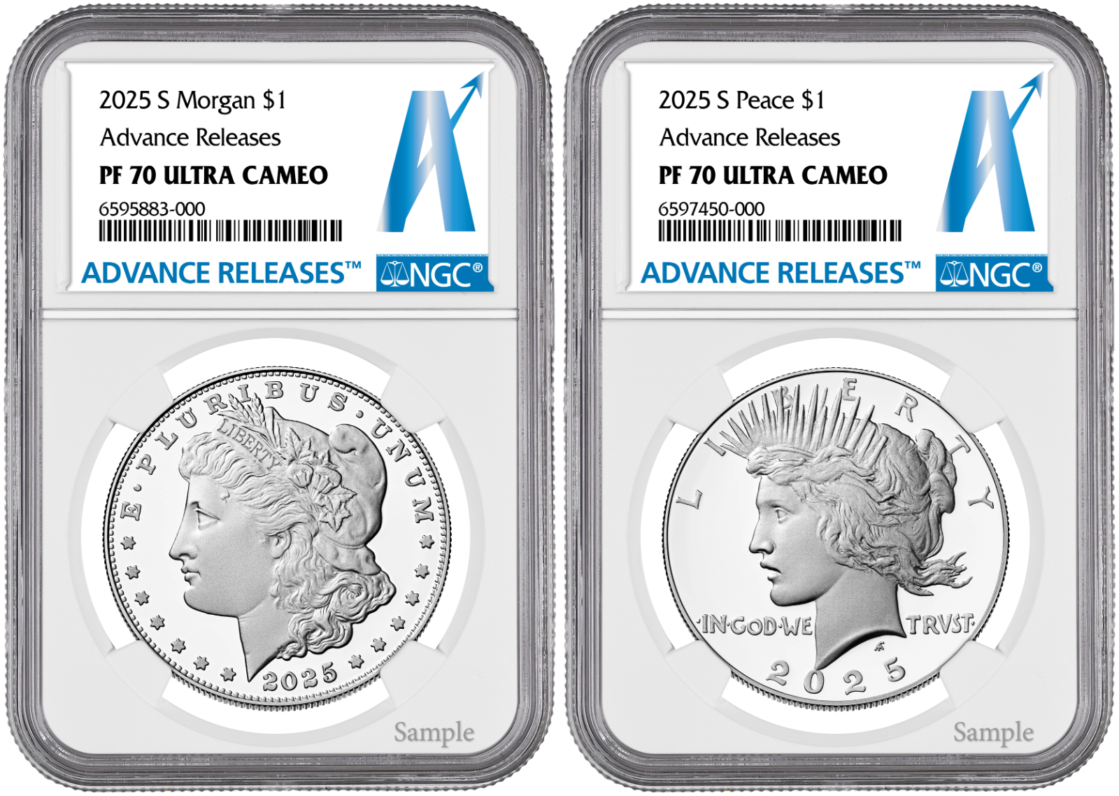 2025-S (PF70) Proof Morgan & Peace Silver Dollar (2 Coin Set) Adv AR NGC Presale