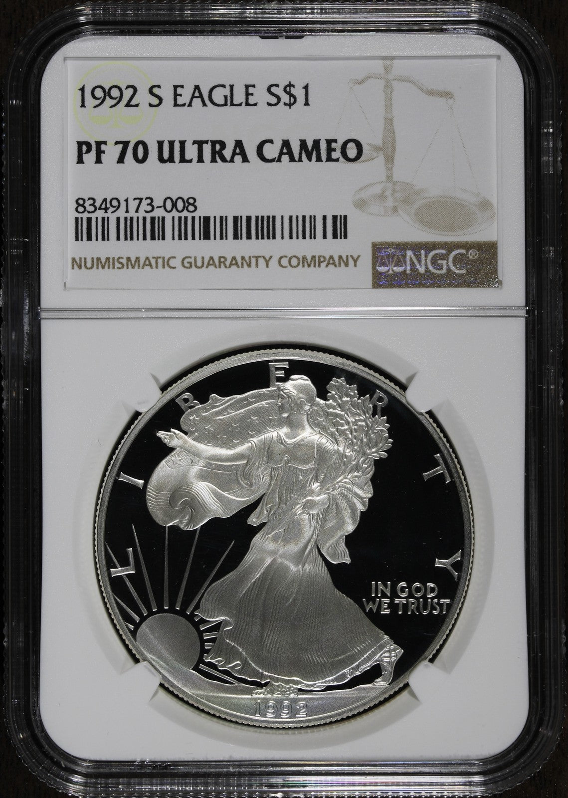 1992-S (PF70 Ultra Cameo) 1 oz Proof American Silver Eagle $1 NGC