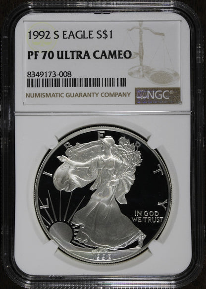 1992-S (PF70 Ultra Cameo) 1 oz Proof American Silver Eagle $1 NGC