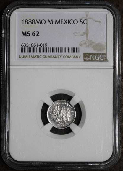 1888-Mo (MS62) Mexico 5 Centavo NGC - Proof Like Surfaces