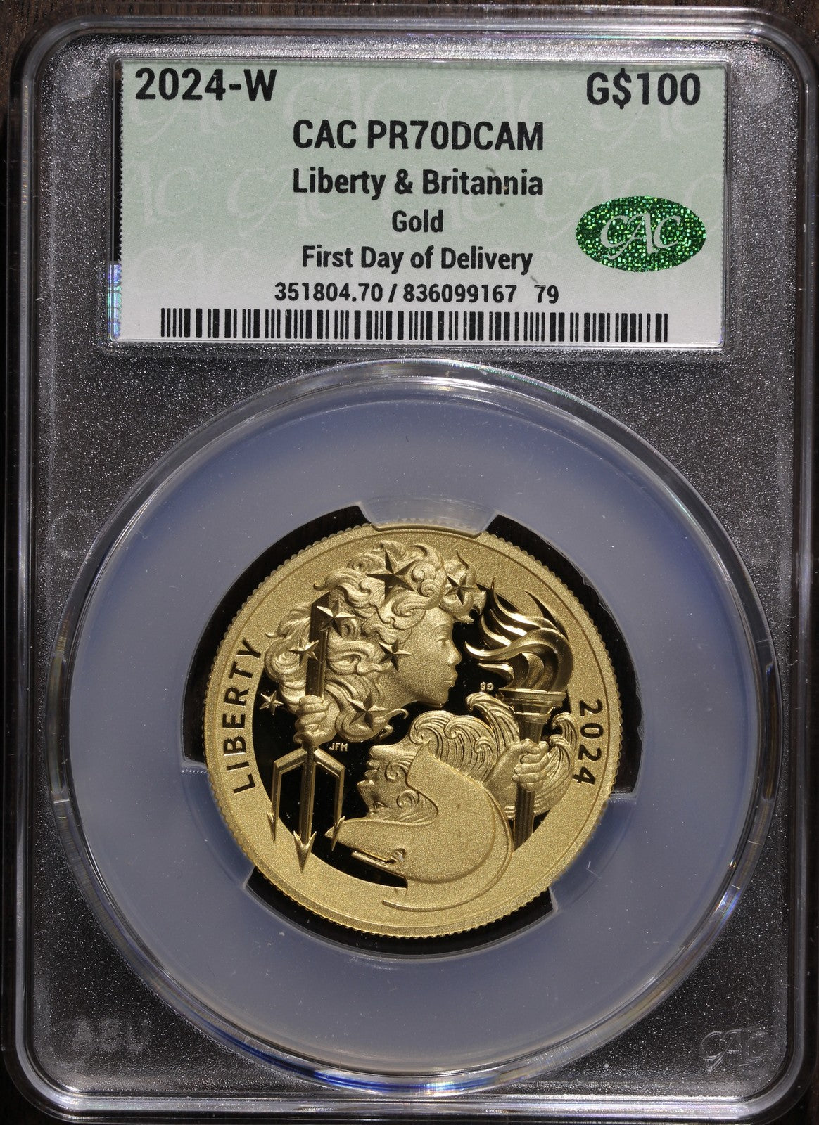 2024-W (PR70 DCAM) Proof Gold Liberty & Britannia (US MINT) $100 CACG FDOD