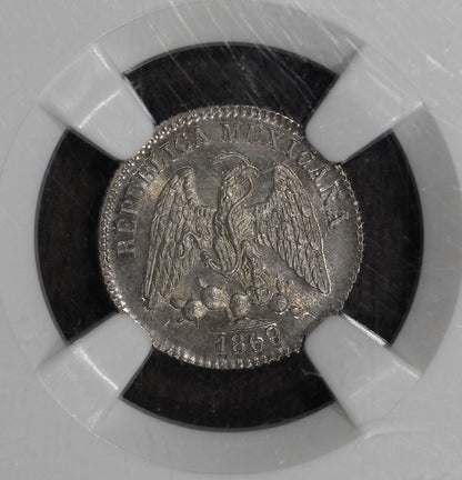 1869/8-Mo (MS64) Mexico 5 Centavo 5C NGC - Clear Overdate