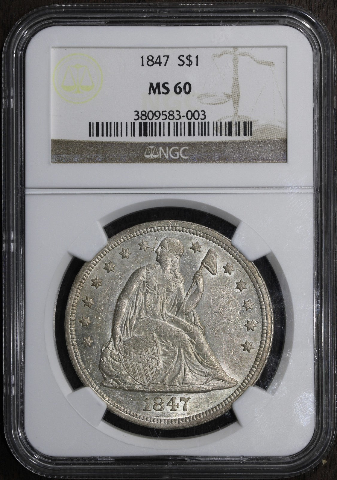 1847 (MS60) Seated Liberty Dollar $1 NGC - Better Date