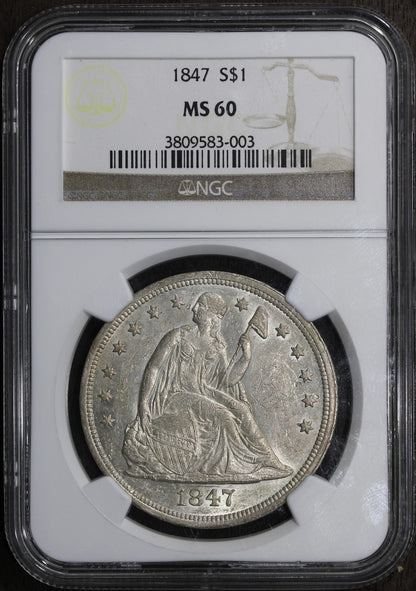 1847 (MS60) Seated Liberty Dollar $1 NGC - Better Date