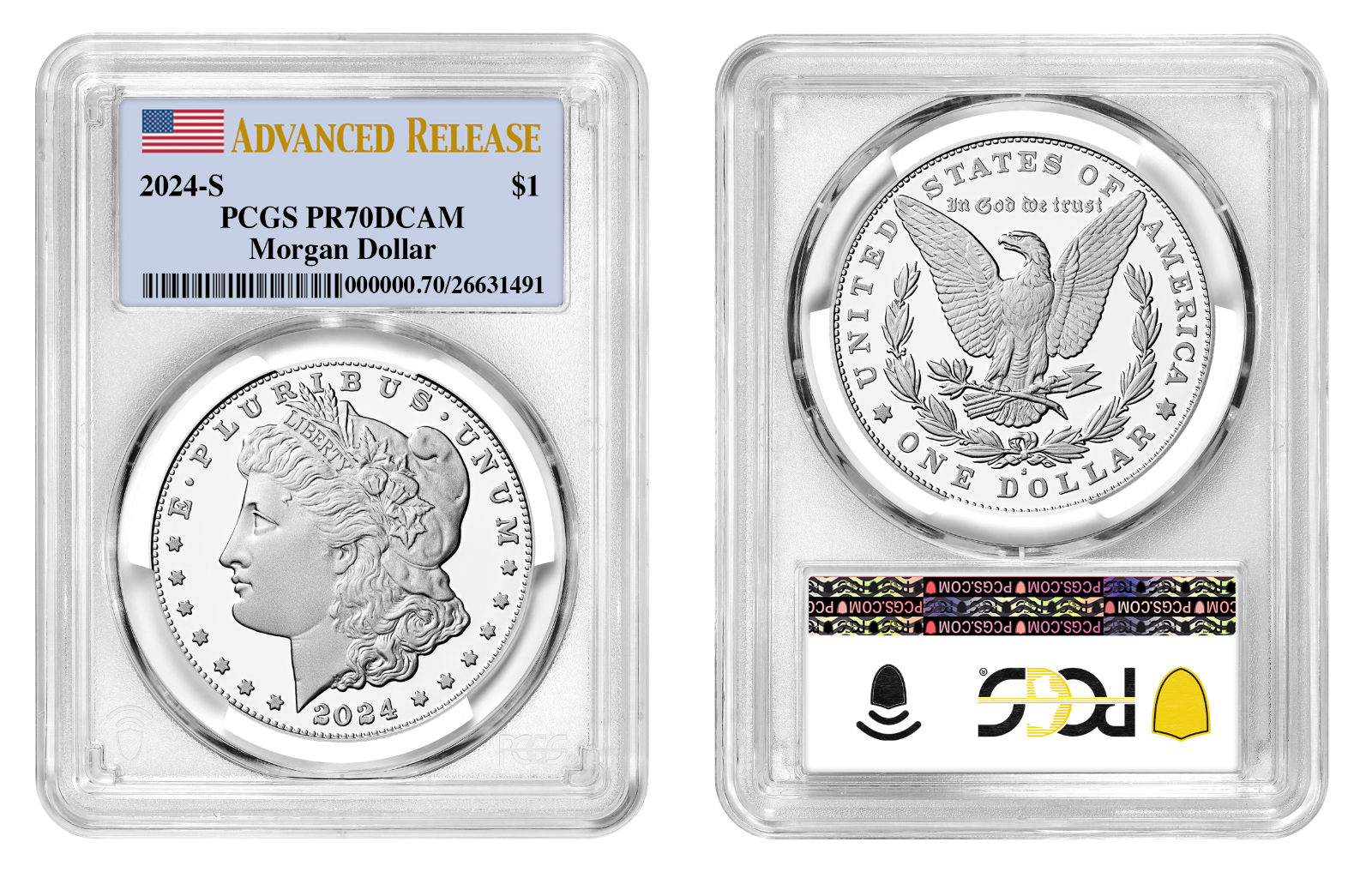 2024-S (PR70) Proof Morgan & Peace Dollar (2 Coin Set) Advanced Release AR PCGS